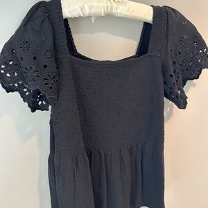 MADEWELL Black smocked Eyelet Sleeve Top. Size XS
